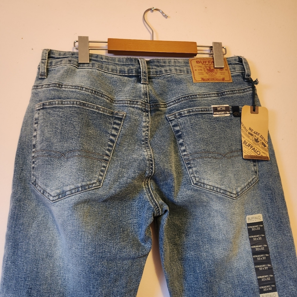 NWT Buffalo David Bitton Straight Six Sanded Blue Jeans 32x32 Mens Stretch Denim - Picture 7 of 16